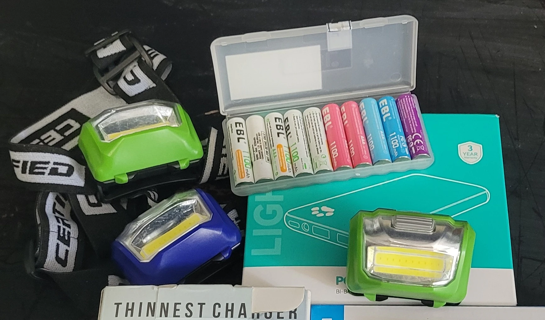 AAA batteries, headlamps and USB power banks